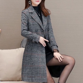 Plus Size M-4XL Women Wool Plaid Jacket Autumn Winter Fashion