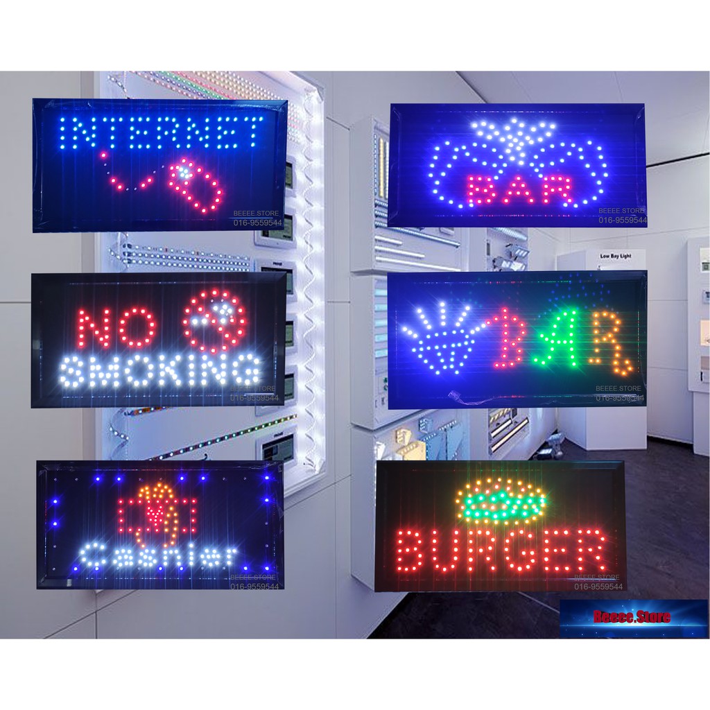 CASHIER / INTERNET / NO SMOKING / BAR / BURGER SIGNBOARD LED LIGHT LED ...