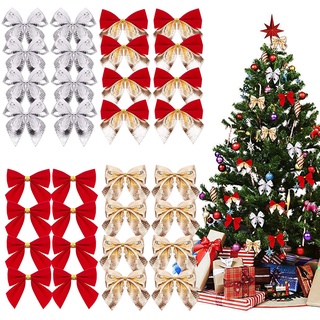 4pcs Christmas-themed Imitated Linen Butterfly Bow Bell Shaped