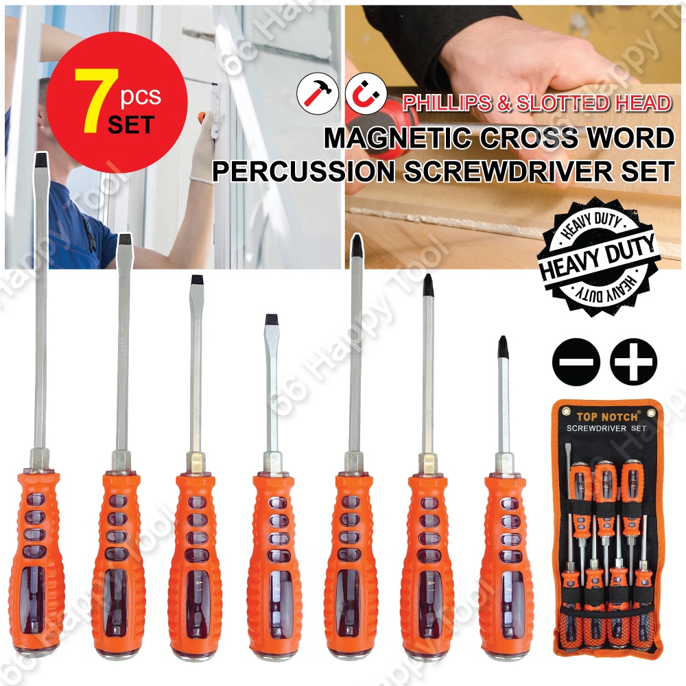 7pcs Heavy Duty Cross Word Percussion Screwdriver Set Phillips