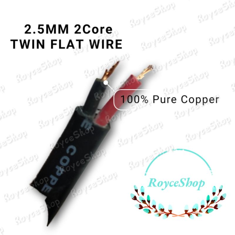 2 Core Flat Twin Cable - Red & Black 2.5mm