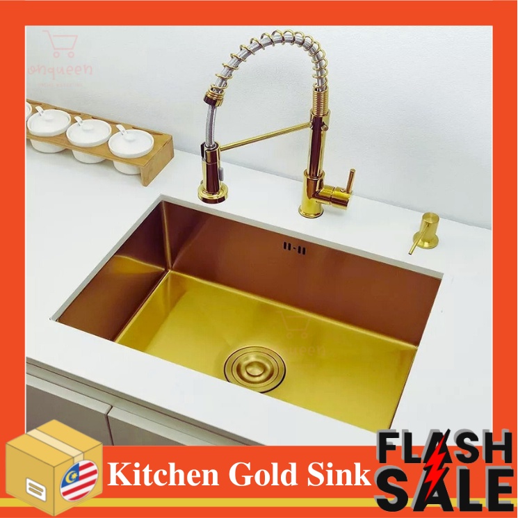 Premium Gold Stainless Steel Home Kitchen Sink Sinki Dapur Nano Single ...