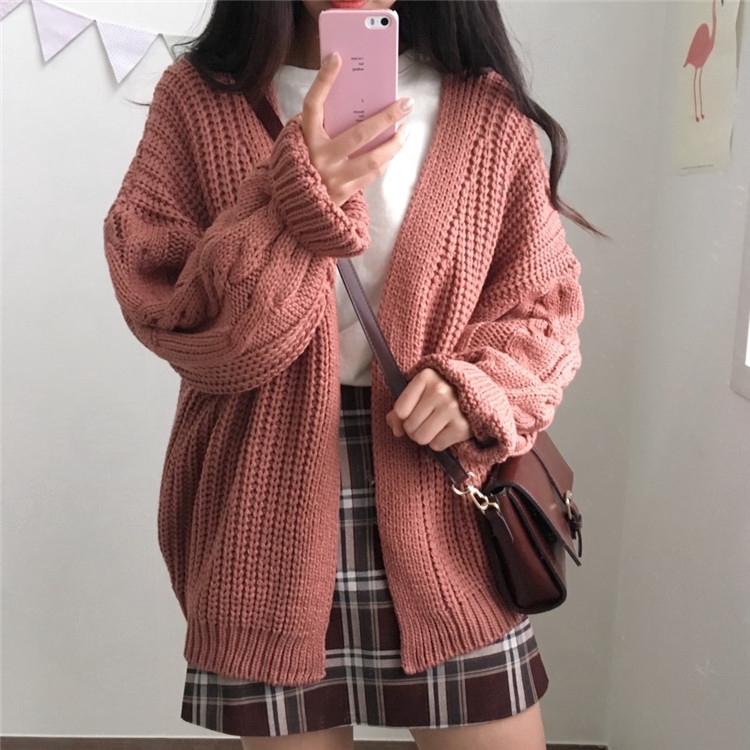 New Loose Long sleeved Knit Sweater Cardigans Korean Shopee Malaysia