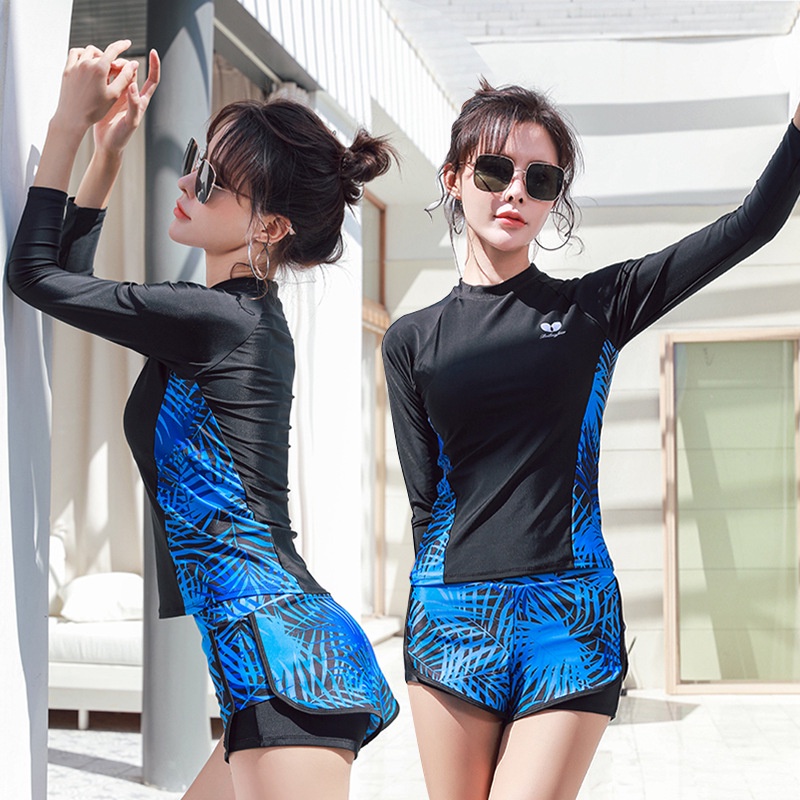 Plus Size Surfing Long Sleeve Swimsuit Top And Skirt Set, 43% OFF