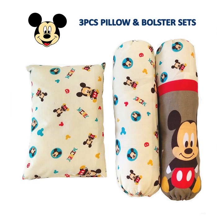 READY STOCK Mickey 3pcs Pillow And Bolster Set kids pillow baby