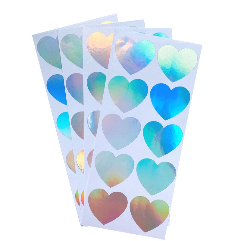 100 pcs/pack Custom Stickers Heart Shape Laser Paper Sealing Stickers ...