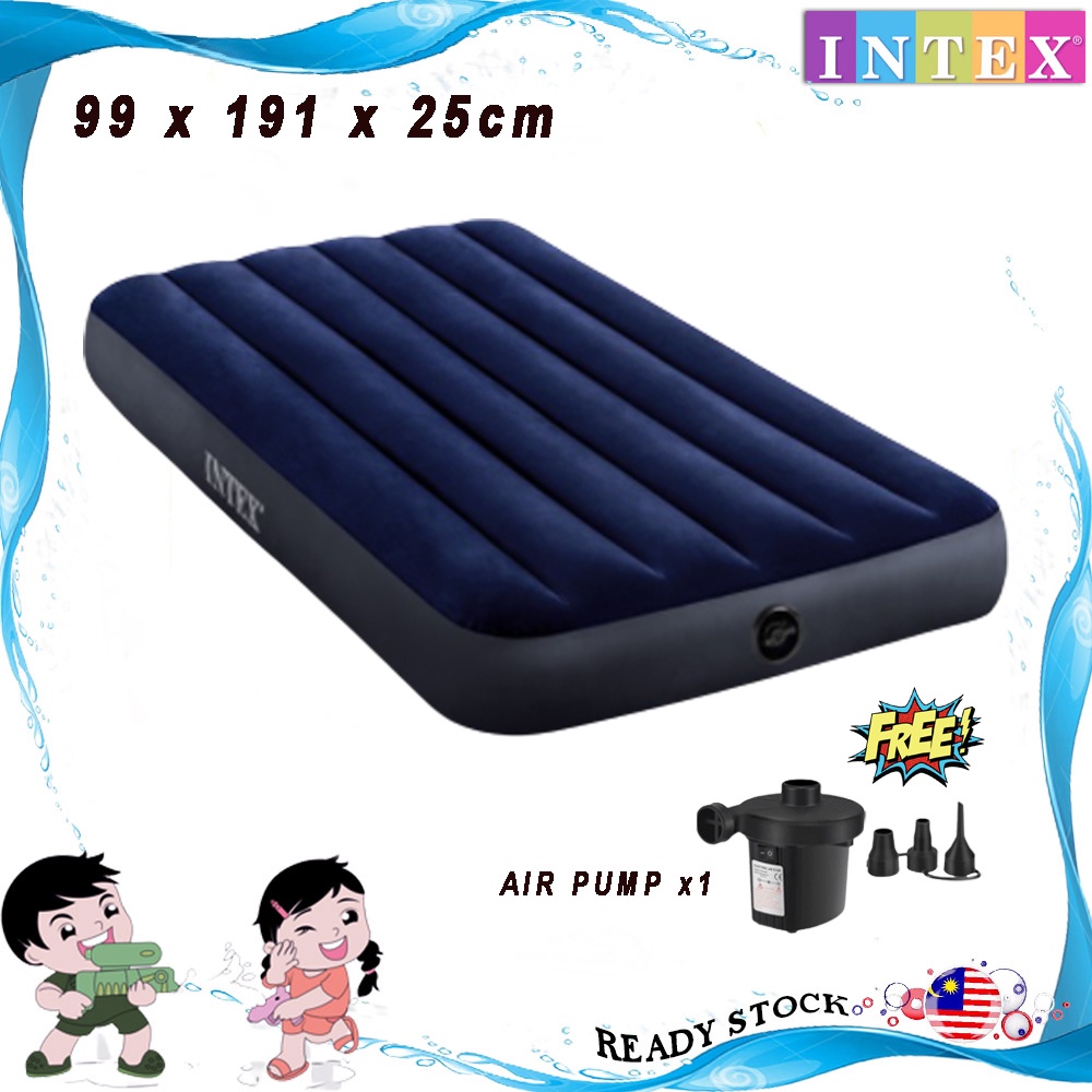 🔥 INTEX 64757 0.99 Meter Inflatable Air Bed Mattress Twin Size With 2 ...