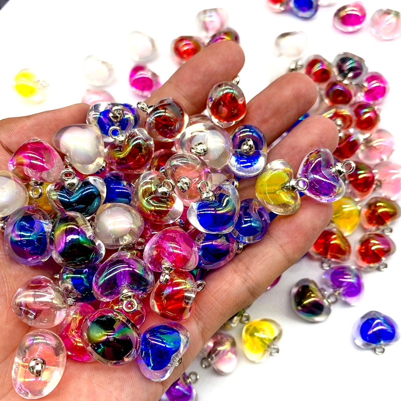 4Pcs/lot 18mm Acrylic AB Color Heart Pendant Beads For Making DIY ...