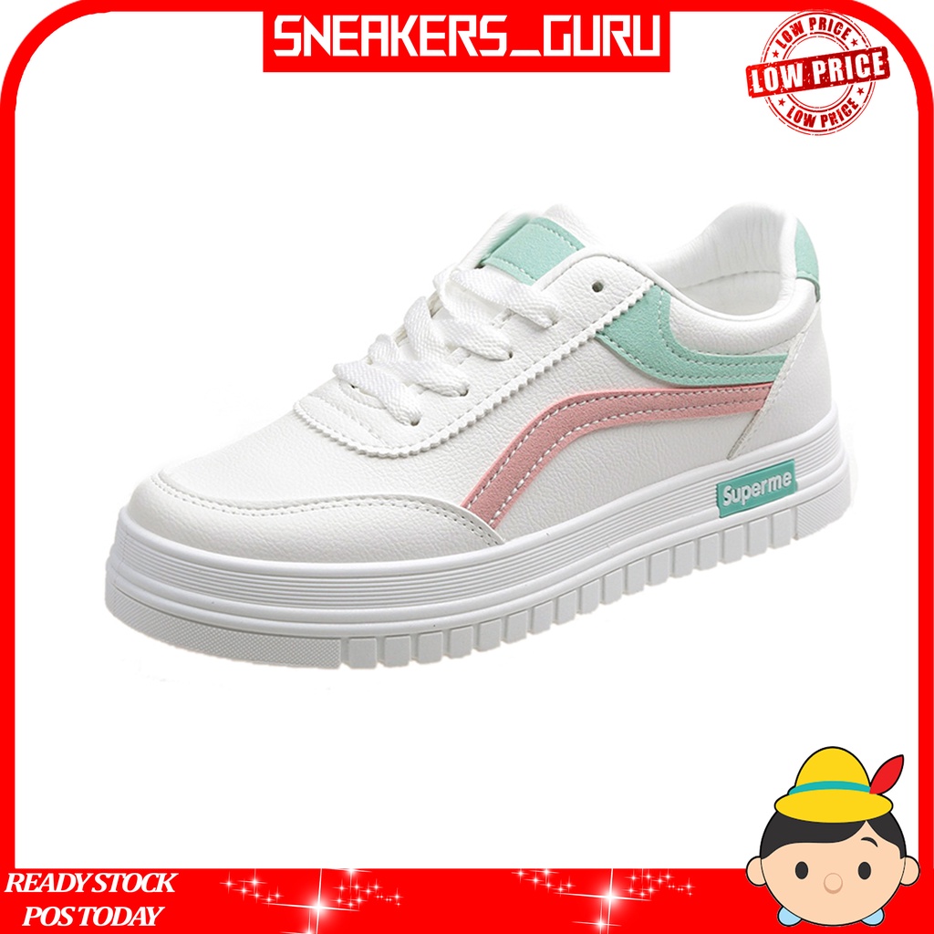 Supreme Sneaker women white shoe Pu Leather Casual Sport Runing Shoes Sneakers Platform READY STOCK