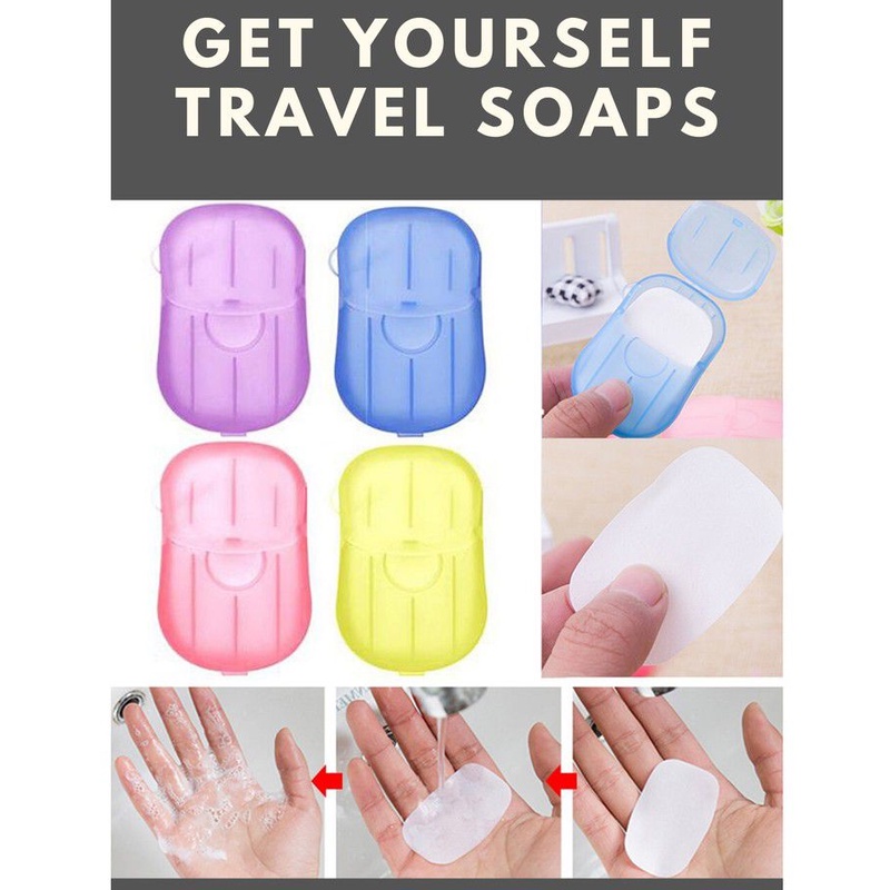 Ready Stock 𝟮𝟬𝗣𝗖𝗦 + 𝗕ox Travel Disposable Soap Tablet Boxed Soap Paper ...