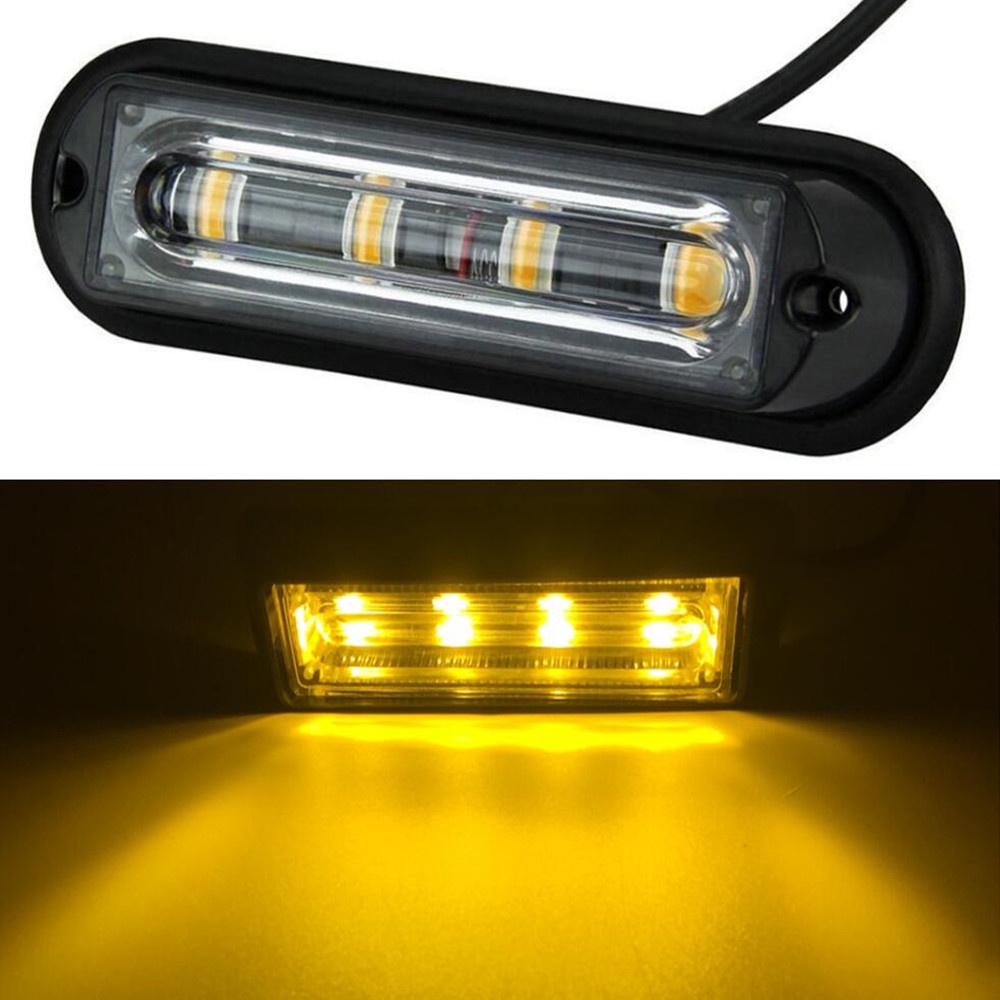 4 LED Emergency Hazard Strobe Lights Car Front Grille Working Light Bar Vehicle Caution Safety