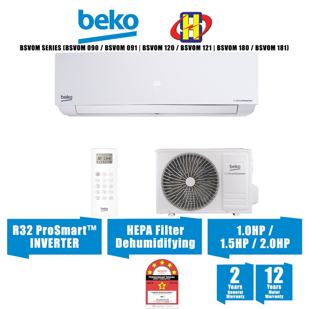 Beko Air Conditioner (1.0HP2.0HP) R32 Inverter BSVOM 090 / BSVOM 091