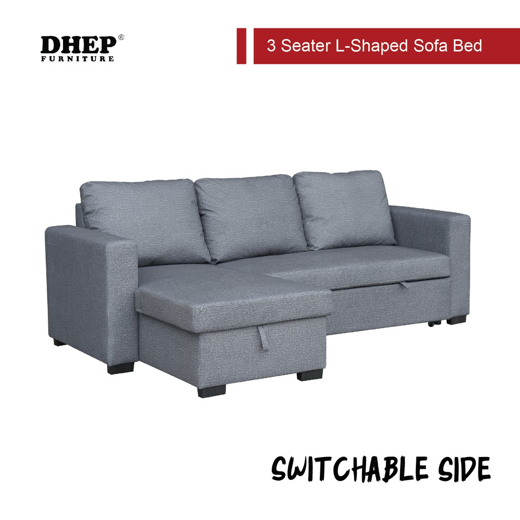 [FREE DELIVERY] Seat L-Shape Sofa Bed with Storage (Shadow Grey Or Light  Brown)