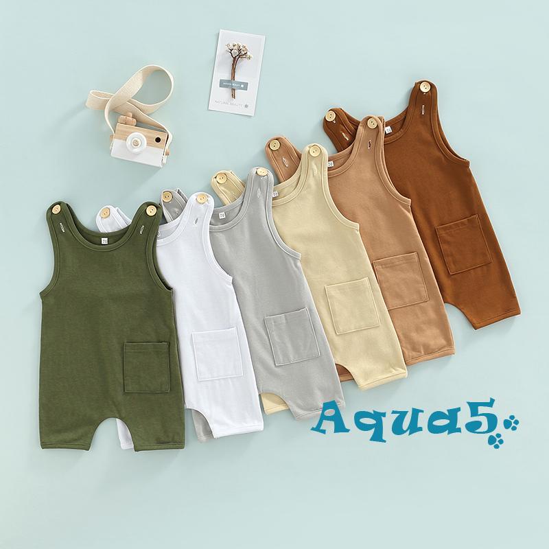 AQQBaby Summer Suspenders Jumpsuit, Toddlers Solid Color Sleeveless