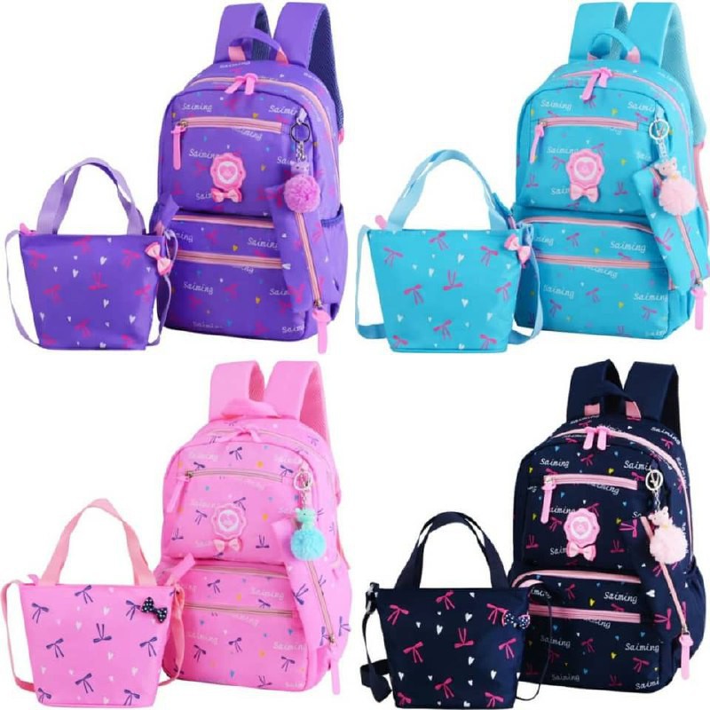 3pcs Primary School Bag Backpack with Sling bag and lunch box Flower ...