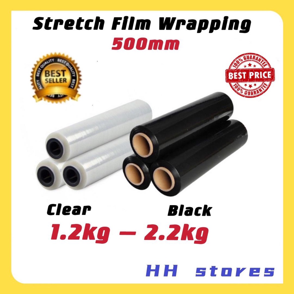 Clear / Black Stretch Film Plastic Wrapping Packaging 500MM Shopee