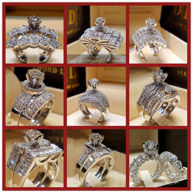 925 Silver Ring Set Women's New Wedding Ring | Shopee Malaysia