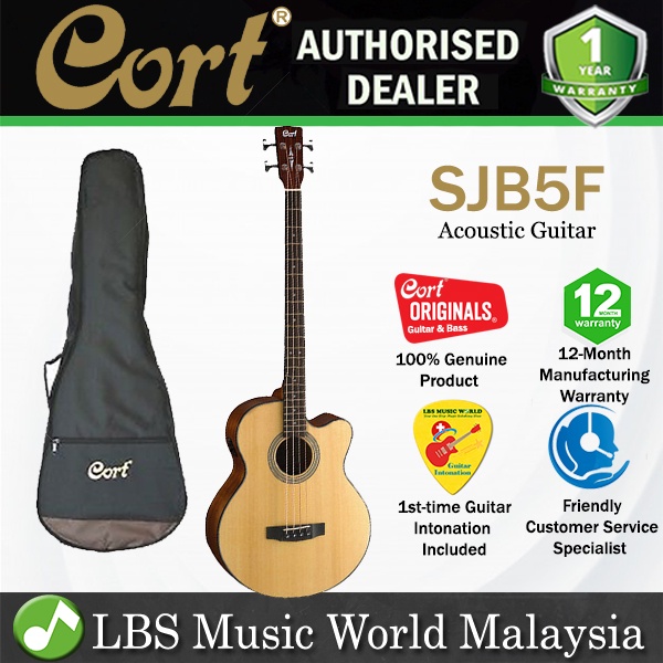 Cort SJB5F Acoustic Bass Deep Body Depth Solid Spruce Top Acoustic Bass Guitar With Pickup