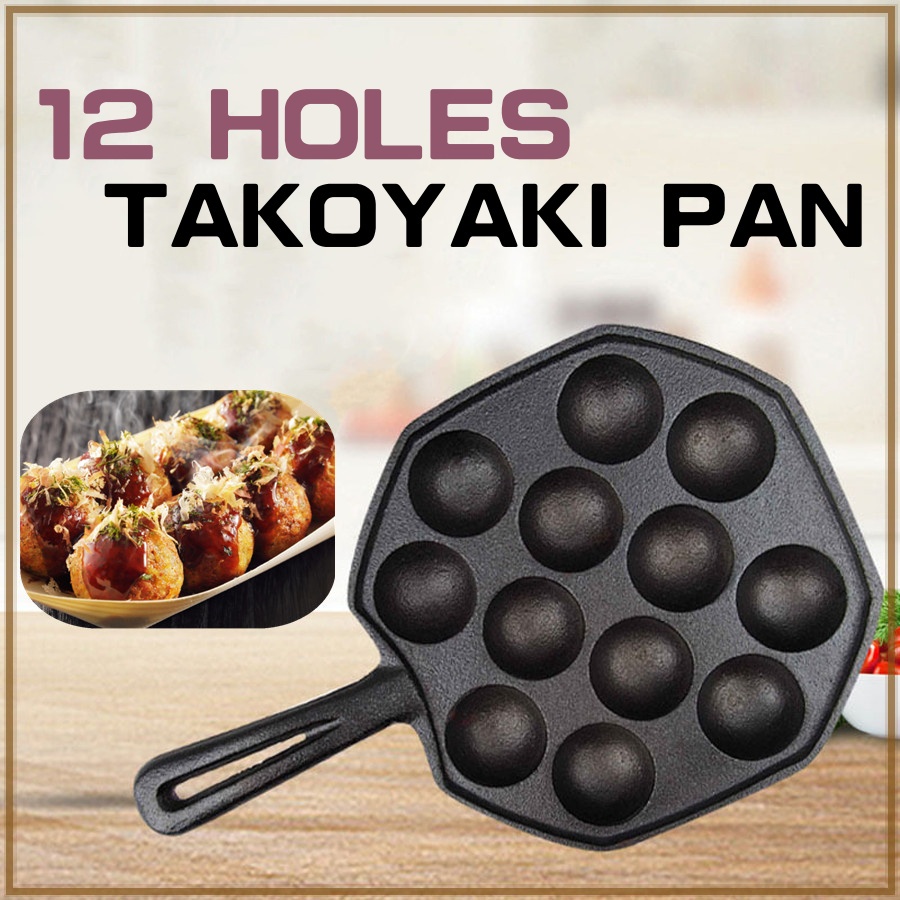 12 Holes Takoyaki Pan Cast Iron Japanese Takoyaki Maker Non Stick