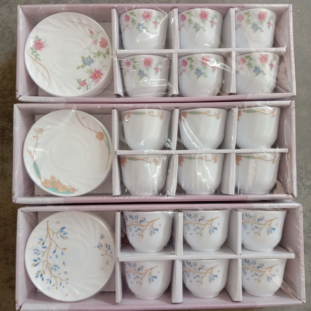12PCS OPAL CUP & SAUSER SET RAOUND ( SET CAWAN OPAL) | Shopee Malaysia