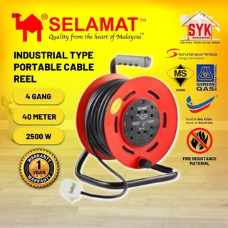 SYK SELAMAT 4 Gang 40 Meter Portable Extension Cable Reel Plug Wire Heavy  Duty Extension Cord Penyambung Wayar Extension