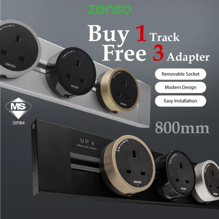 ZENSO Z.Line 800MM Power Track(Surface) + FREE 3 unit 13A Black Power ...