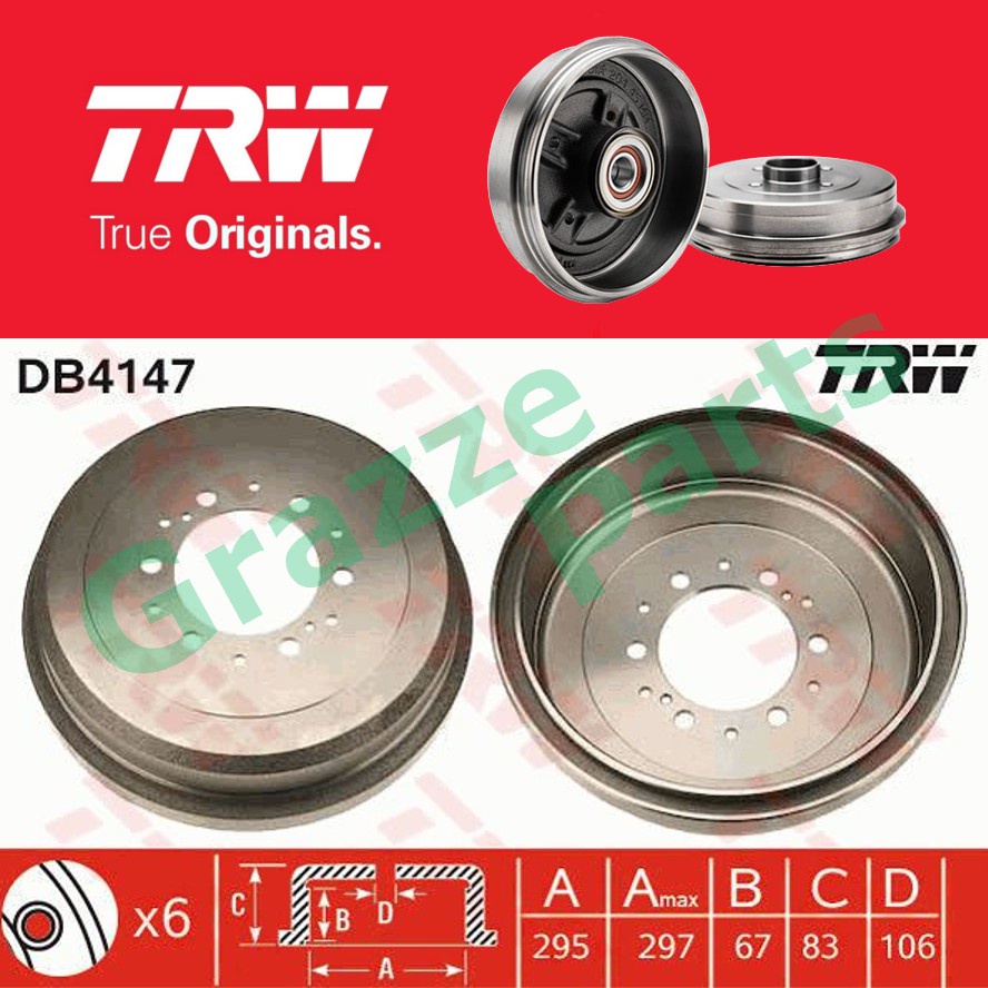 (1 pc) TRW Brake Drum Rear DB4147 for Toyota Hilux LN166 RZH95 KDN165