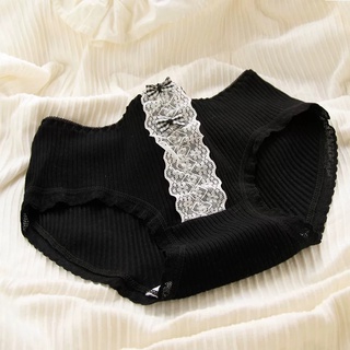 Ready Stock Lolita BLACK BOW LACE Girls' Underwear Women's Cotton Crotch  Middle Waist Women's Shorts Women