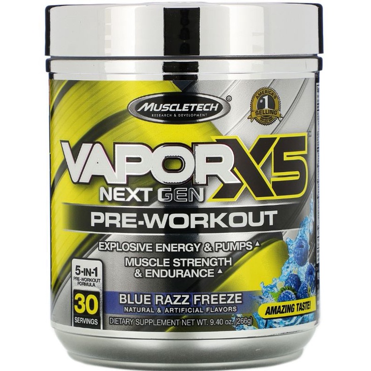 Muscletech, VaporX5, Next Gen, Pre-Workout (Blue Razz Freeze/Miami ...