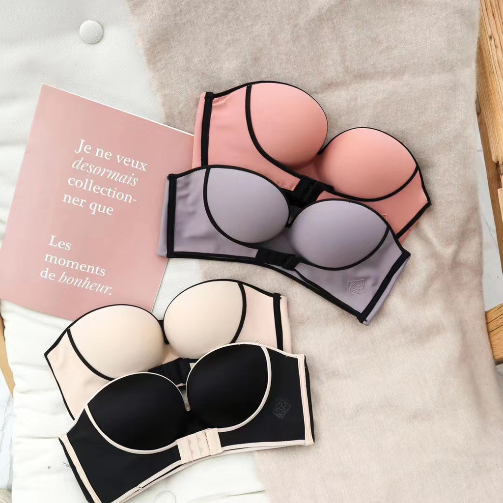 Pack of 2 Women Hand Shape Front / Back Buckle Push Up Bra Strapless  Invisible Wireless Invisible Strapless 