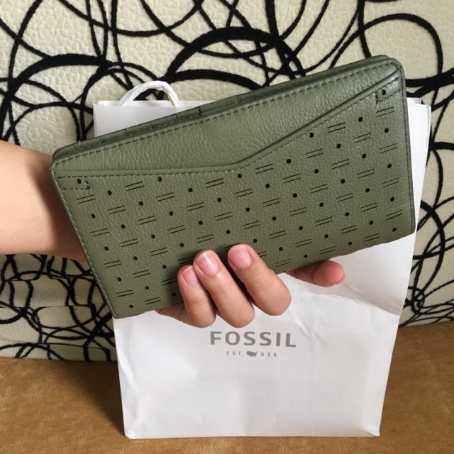 Authentic Fossil Caroline Slim Bifold Ladies Wallet in Bay Leaf