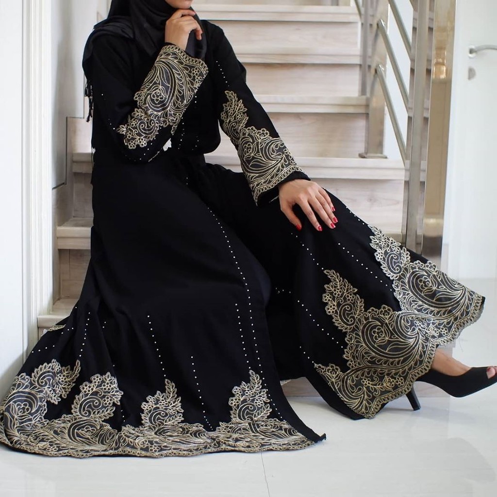 Black and clearance gold abaya