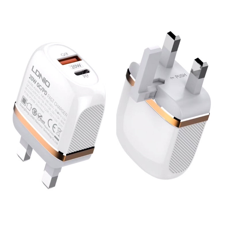 *Ready Stock* LDNIO A2316C-UC A2316C-UL A2316C-CL 20W PD Travel Charger  Fast Charging QC3.0+PD USB-C With 1M Cable | Shopee Malaysia