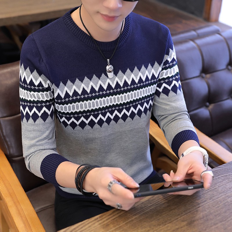 Men s Sweater Korean Style Round Neck Long Sleeve Tracksuit 4 Colors Shopee Malaysia