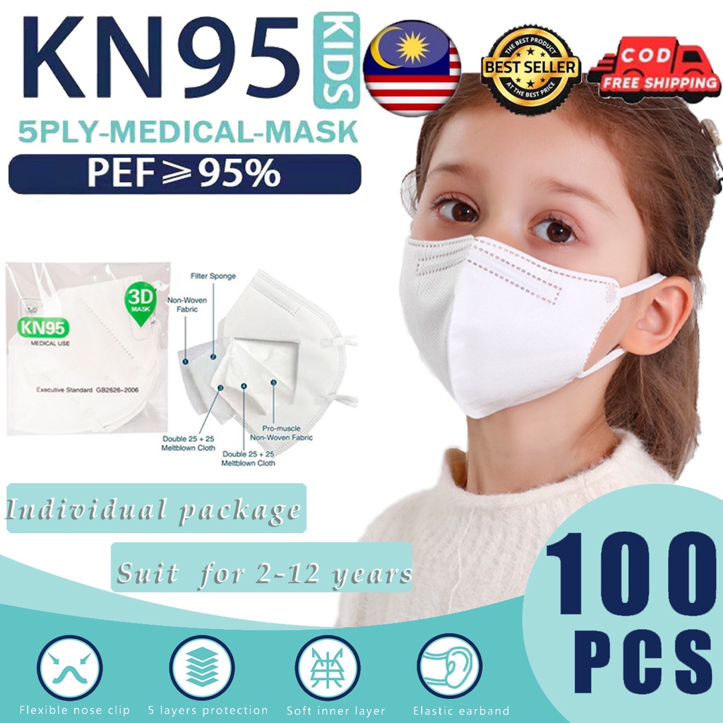 READY STOCK Kids Individual Pack KN95 Medical Grade Face Mask 5ply