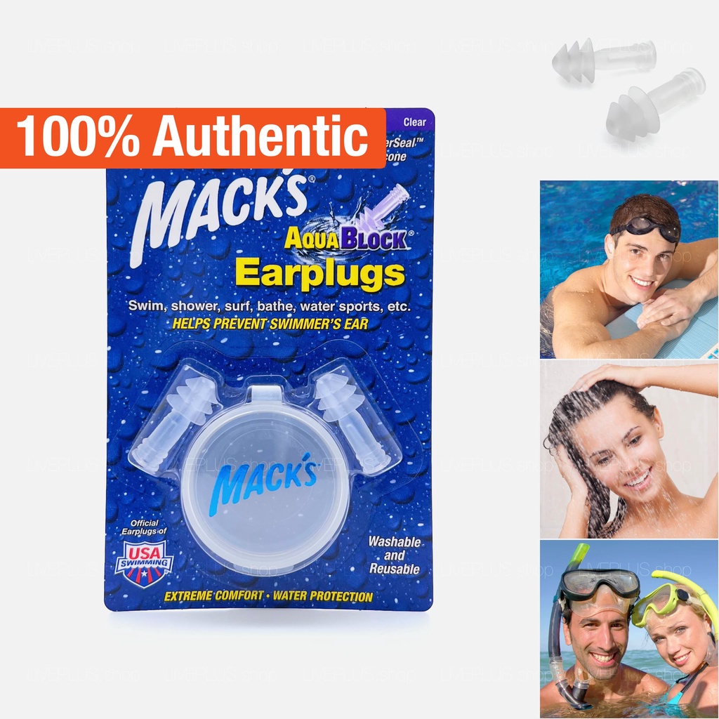 Mack's AquaBlock Earplugs, Clear 1 Pair — Reusable Swimming Ear Plugs