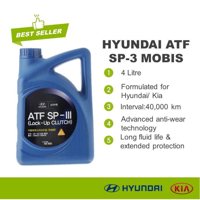 HYUNDAI ATF SP-3 MOBIS 4L AUTO TRANSMISSION FLUID GEAR OIL MINYAK ...