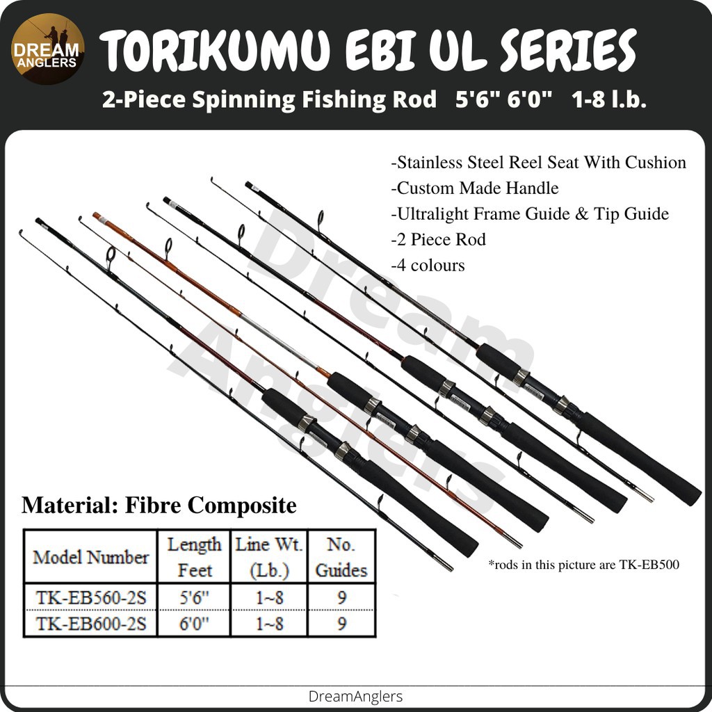 Hot Stock】 Torikumu Ebi Ultra-Light Action Light Power 2-Piece Spinning  Fishing Rod 5'6 6'0 (Joran Udang Ikan)