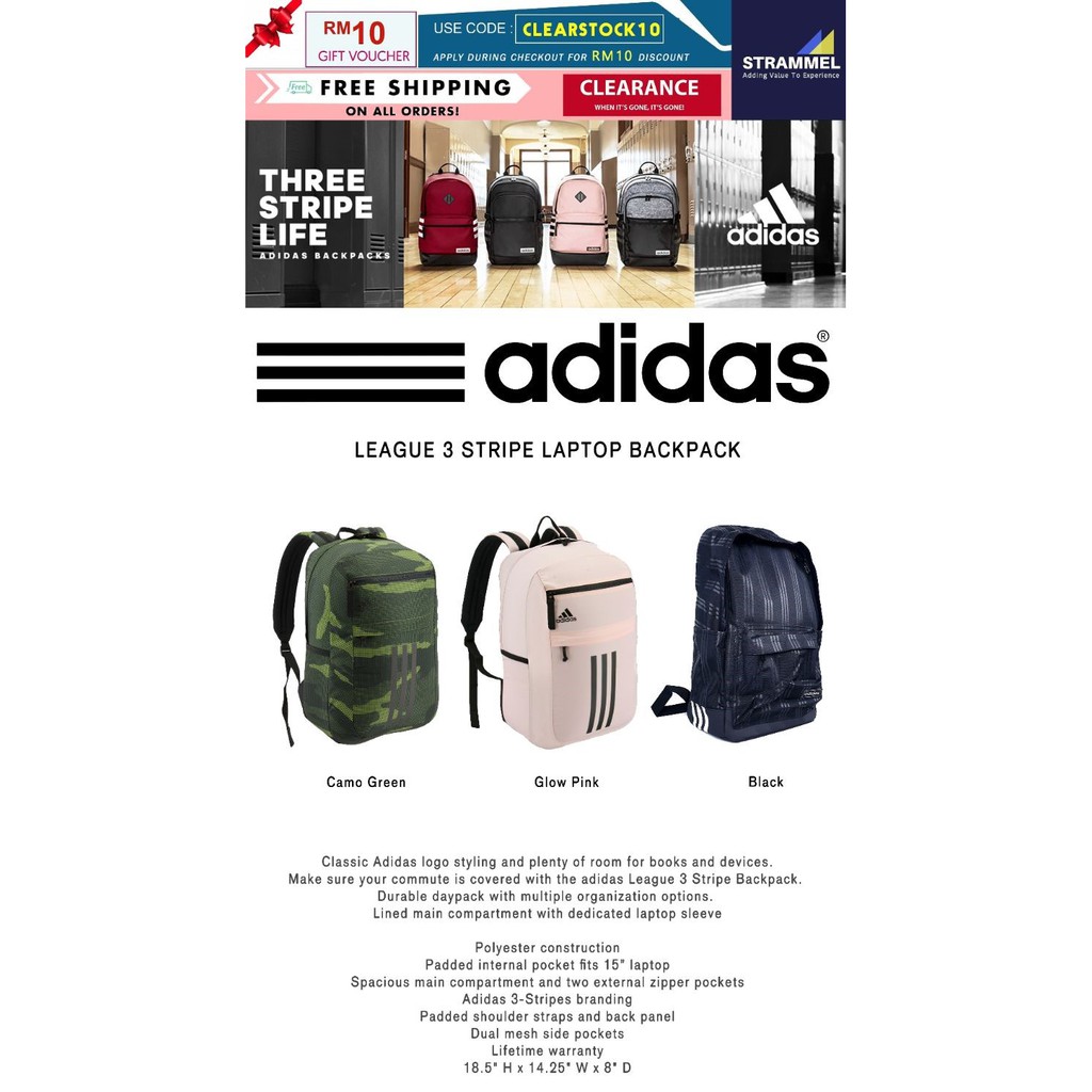 Adidas league clearance 3 stripe backpack