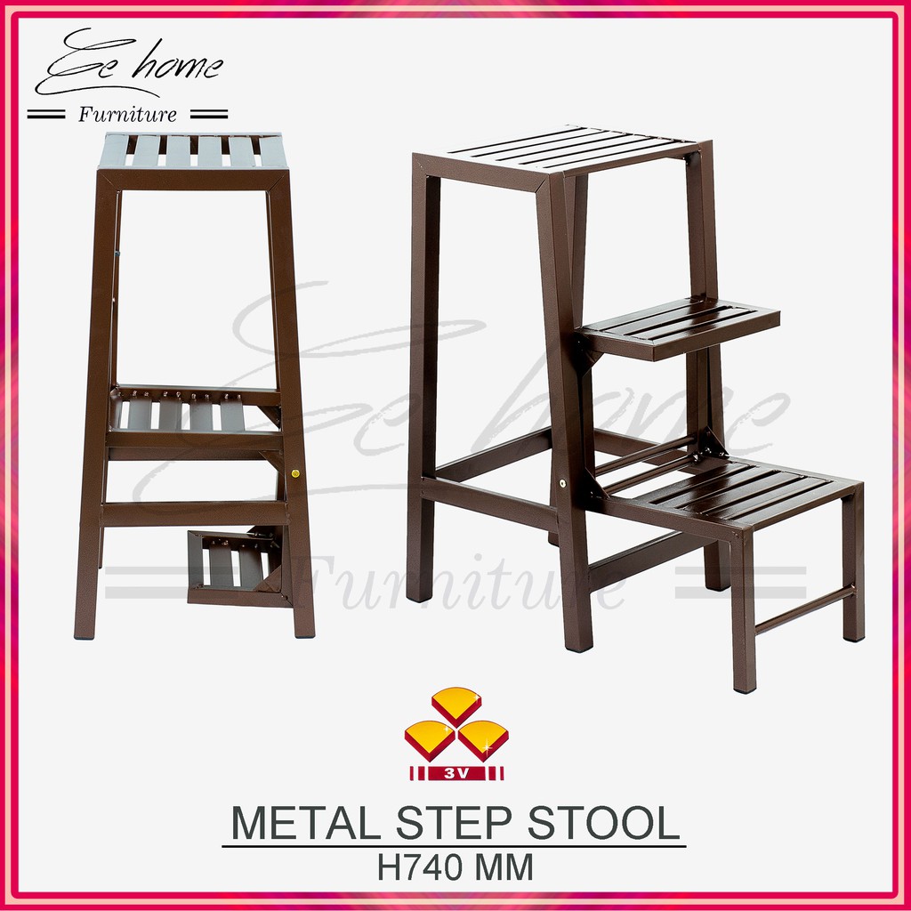 EE HOME Metal Step Chair Ladder Stool Quality Heavy Duty 3 Step Chair Foldable Step Stool Tangga