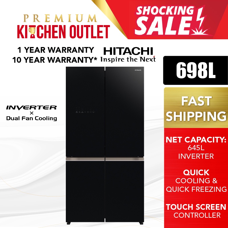 Hitachi 698L 4 Door Inverter French Bottom Refrigerator RWB700VM2 (GBK