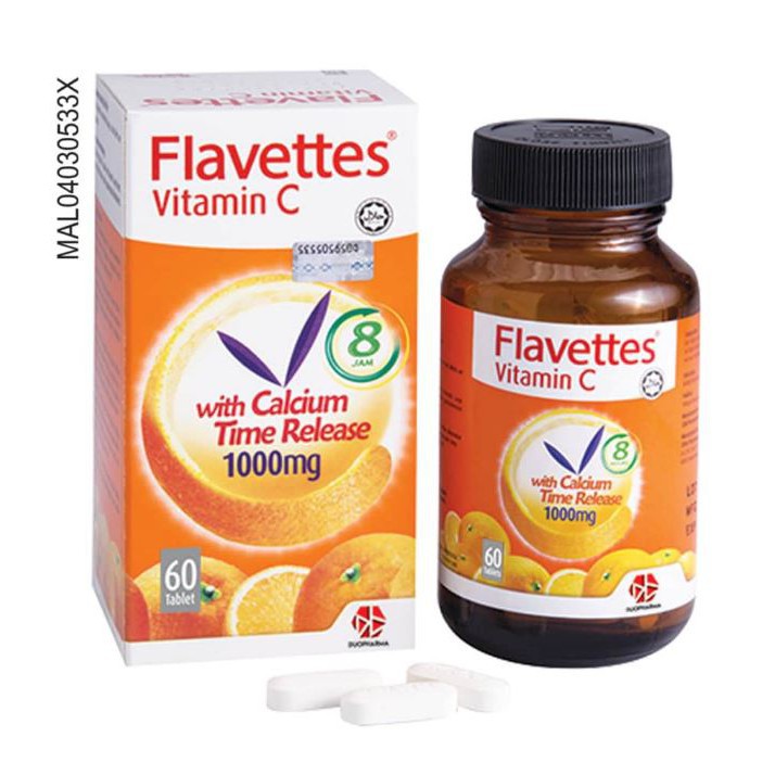 Flavettes Vitamin C with Calcium Time Release 1000mg 60 Tablets [Expiry