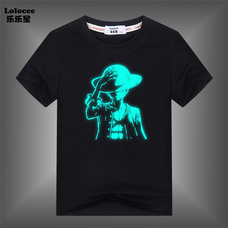 Boys Anime One Piece Cosplay Luminous T-shirt Cosplay Monkey D Luffy Straw  Hat Costume Kids Glow-in-the-dark T-Shirt