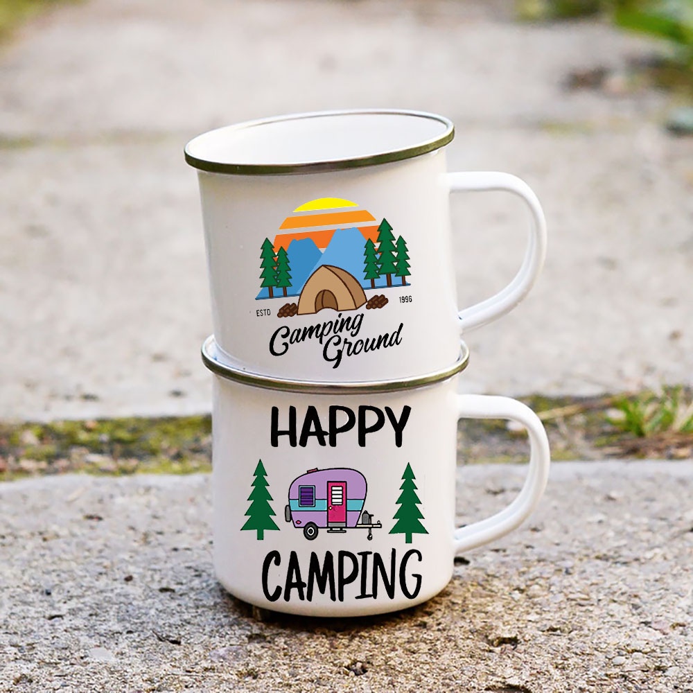 Camping Mug Camping Mugs Enamelware Enamel Mugs Happy Adventure