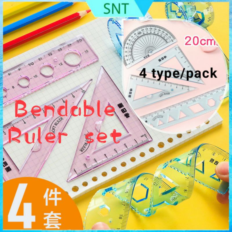 SNT 306 Kompass 4pcs Geometry Compass Ruler Protractor Soft Bendable