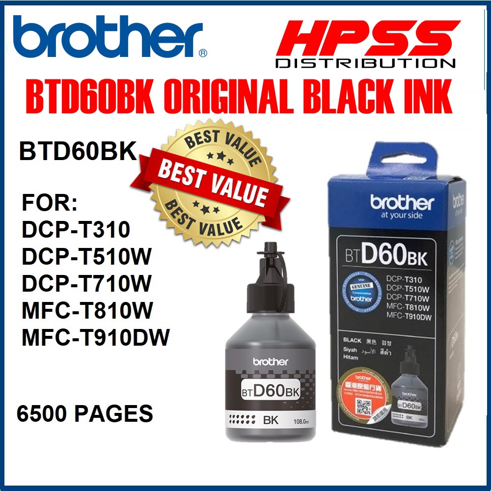ORIGINAL Brother BTD60BK + BT5000 CYAN MAGENTA YELLOW Ink Set BTD60 ...