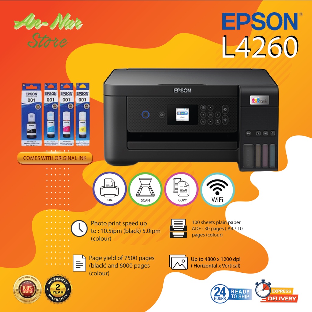 Epson L4260 Wi Fi All In One A4 Ink Tank Printer Print Scancopywifiduplex Replacement For 1447