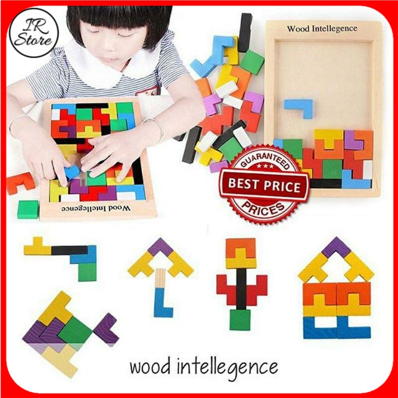Kids Wooden Tetris Puzzle Brain Teasers Toys Tangram Jigsaw ...