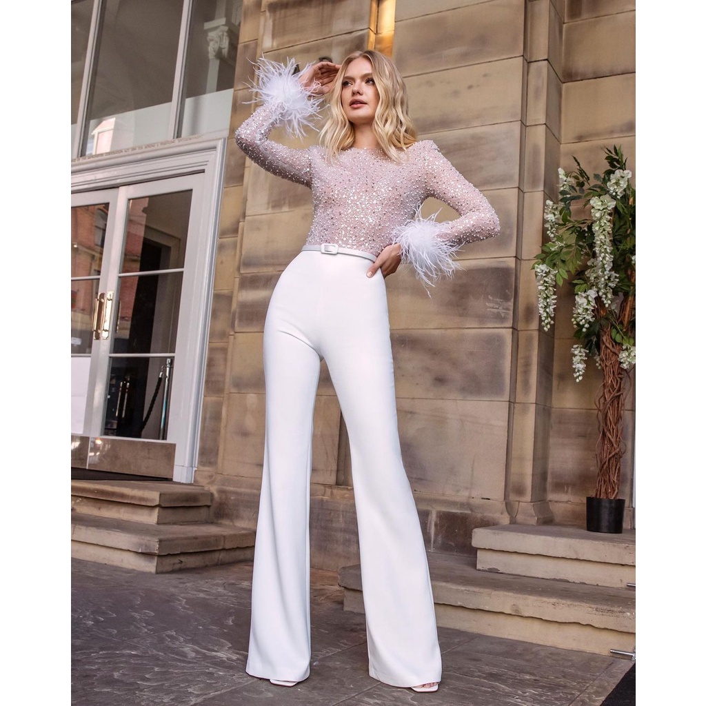 Fashion pure colour on sale bell sleeve jumpsuits