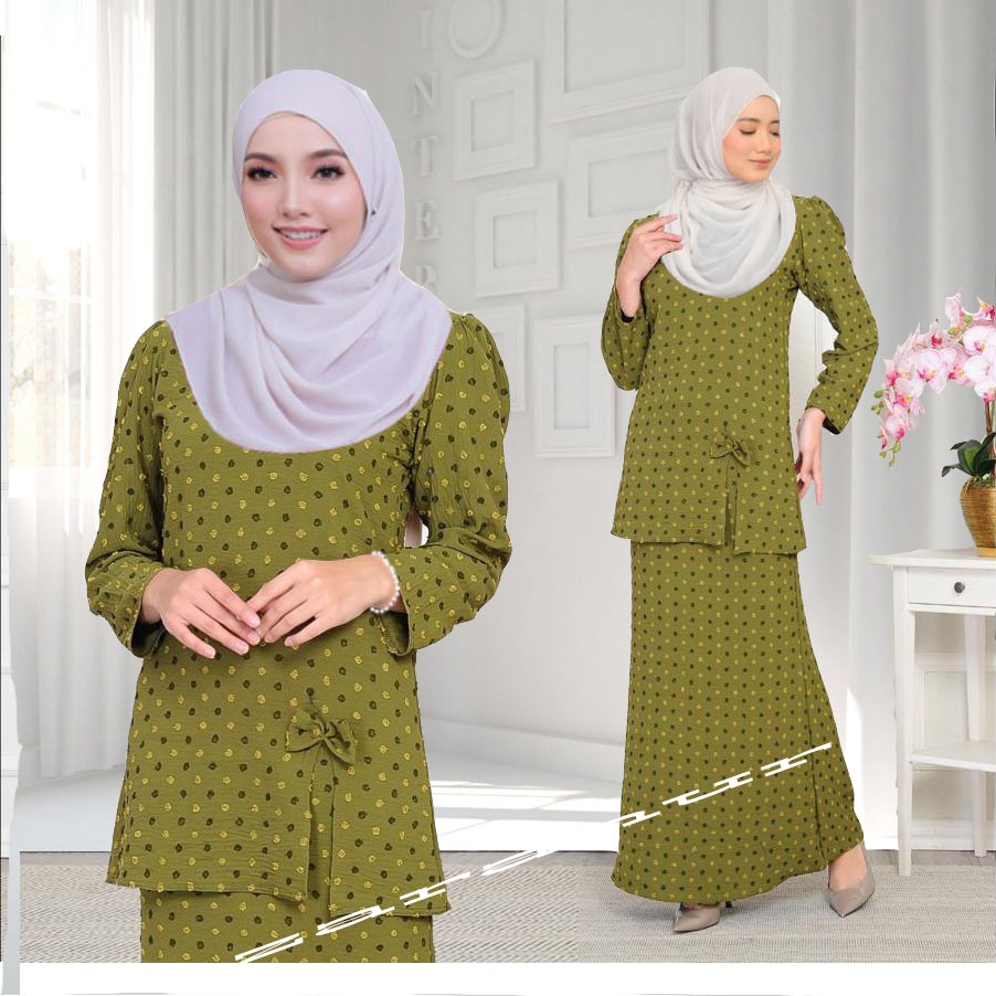 Baju Kurung Modern Materil Embroidery Cotton Two Tone Baju High